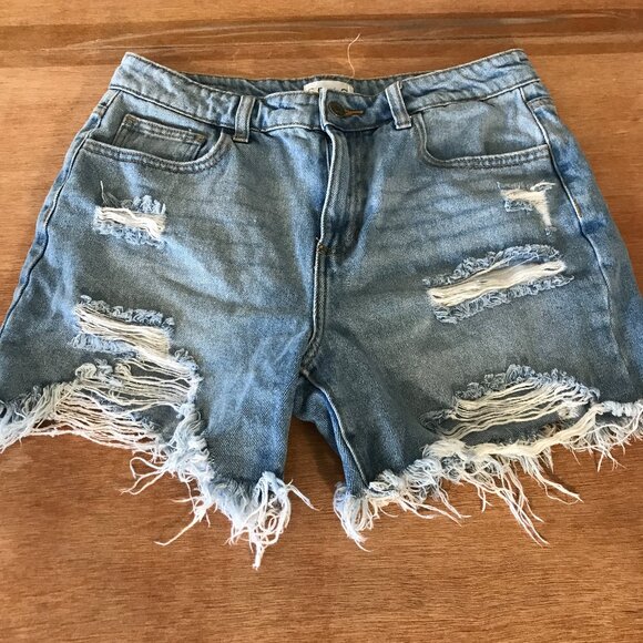 Cello Cut Off Denim Shorts Women M Blue High Rise Distressed Raw Hem Stretch - Picture 1 of 12